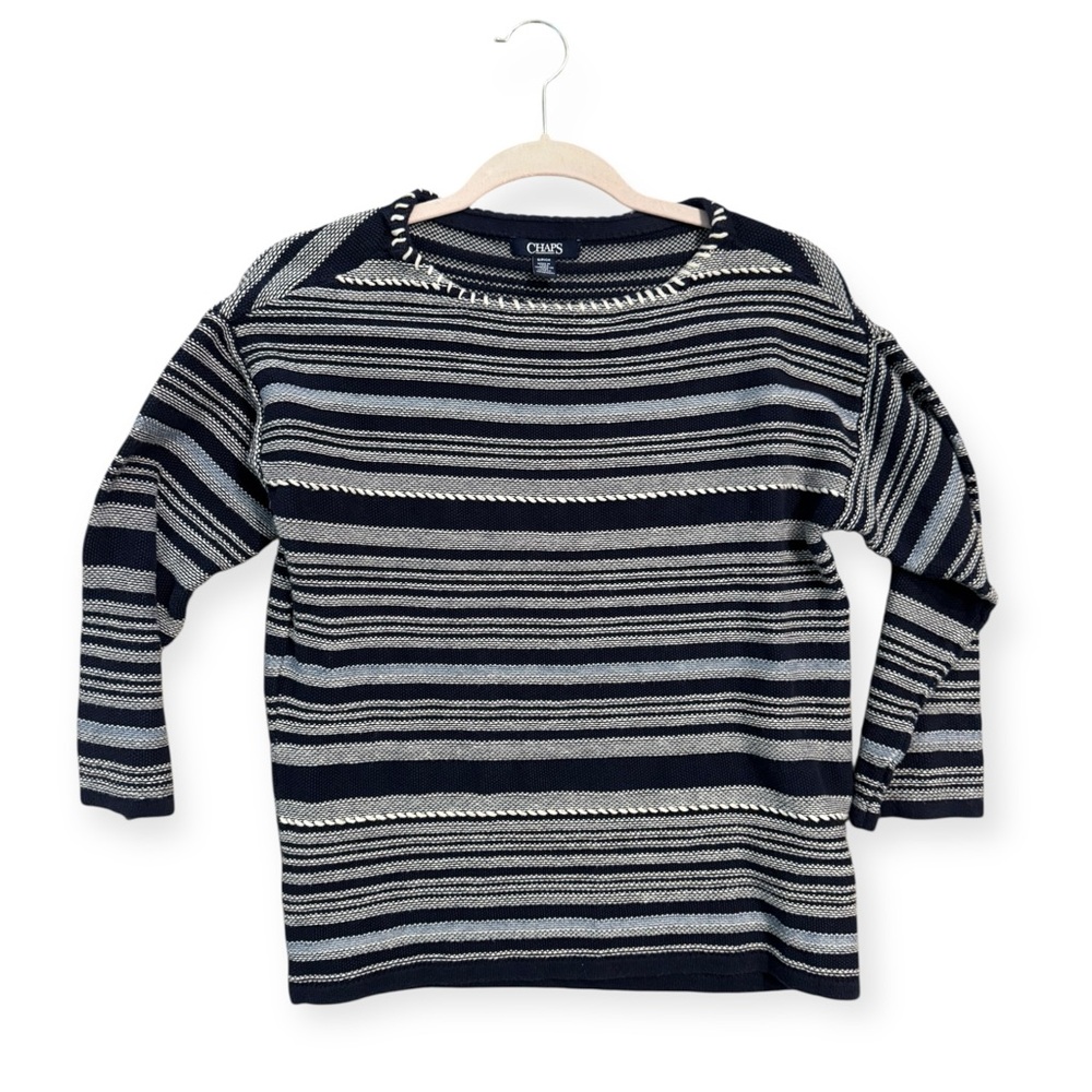 Chaps Navy and Cream Striped Knit Top